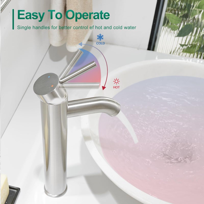 VOTON Vessel Sink Faucet Chrome Modern Tall Bathroom Faucets Single Handle One Hole Rv Vanity Lavatory Bathroom Sink Faucet - Image 3